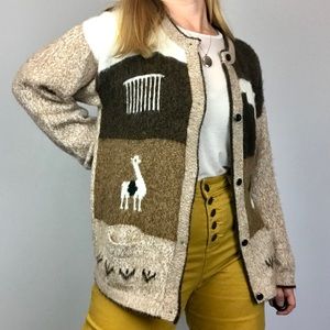 Handknit Alpaca Cardigan Sweater Llama Peruvian